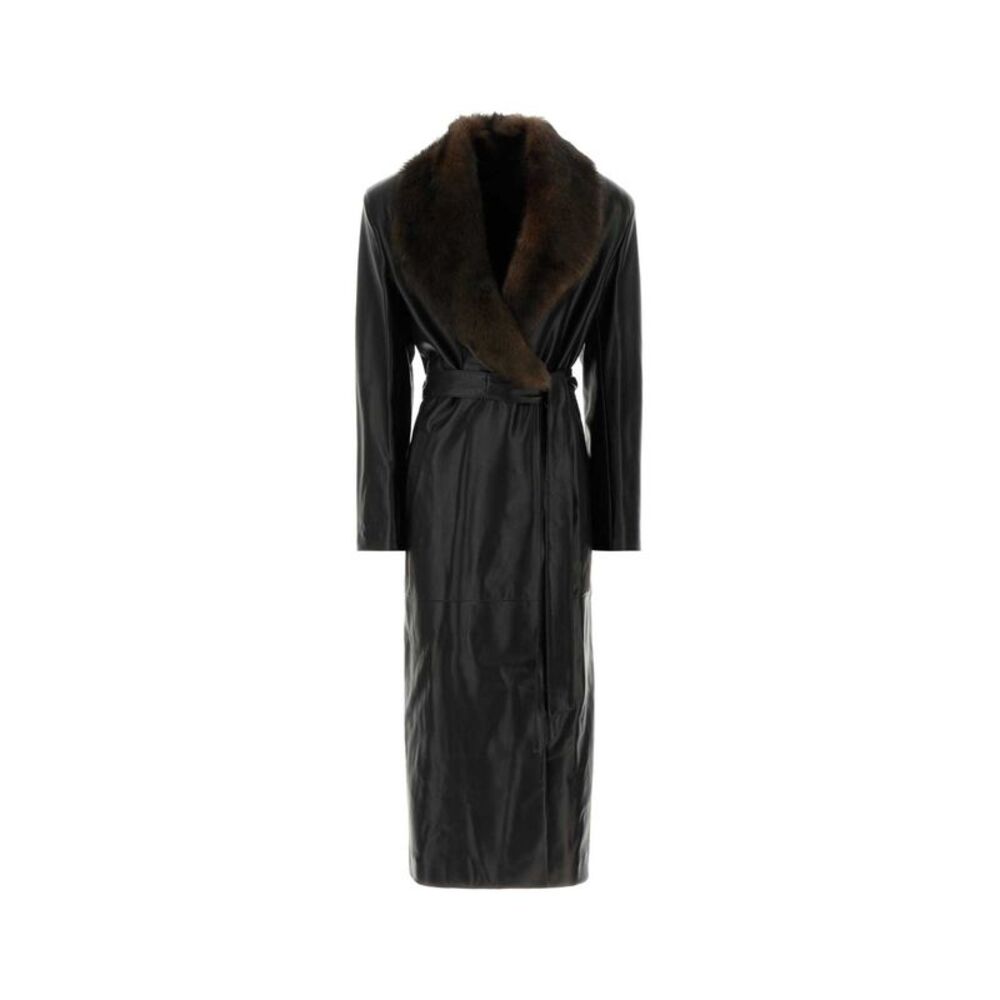 Santoro Women Black Leather Trench Coat
